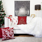 Red Velvet Christmas Throw Pillow with Merry Christmas Embroidery