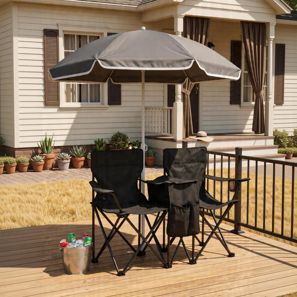 Portable Folding Picnic Chair Set with Umbrella
