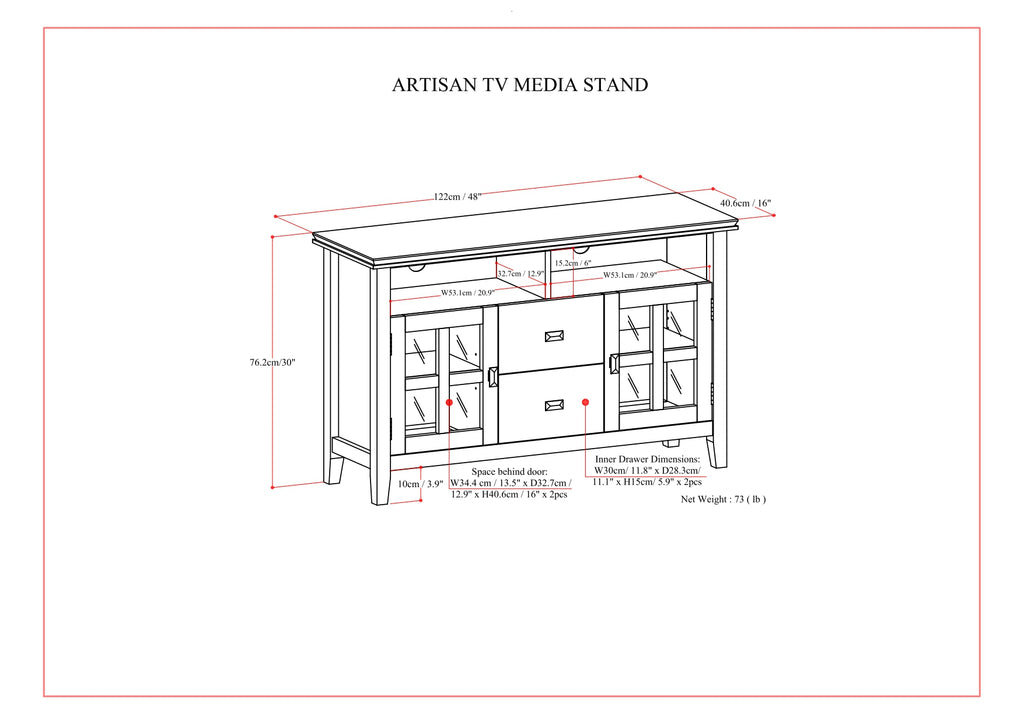 Artisan 48 Inch Wide Solid Wood TV Stand in Russet