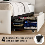 Queen Size Bed Frame with LED Light and 4 Storage Drawers