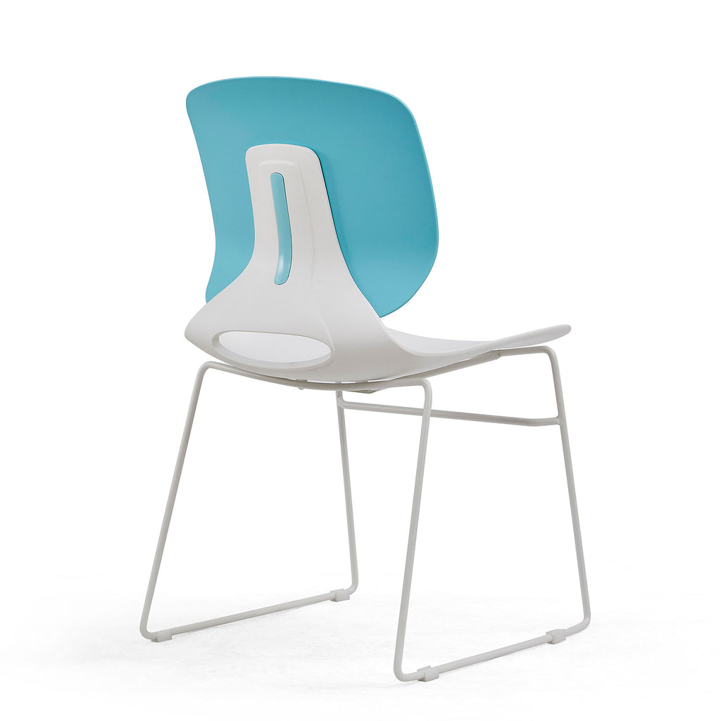 Modern Stacking Chairs Set of 4 in White and Blue