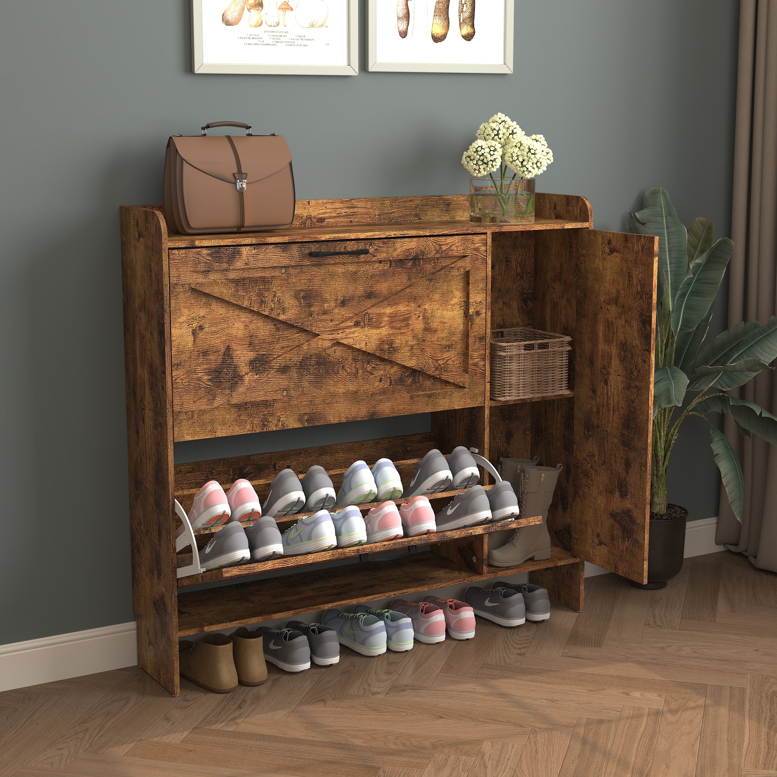 Shoe Storage Cabinet with 2 Flip Drawers