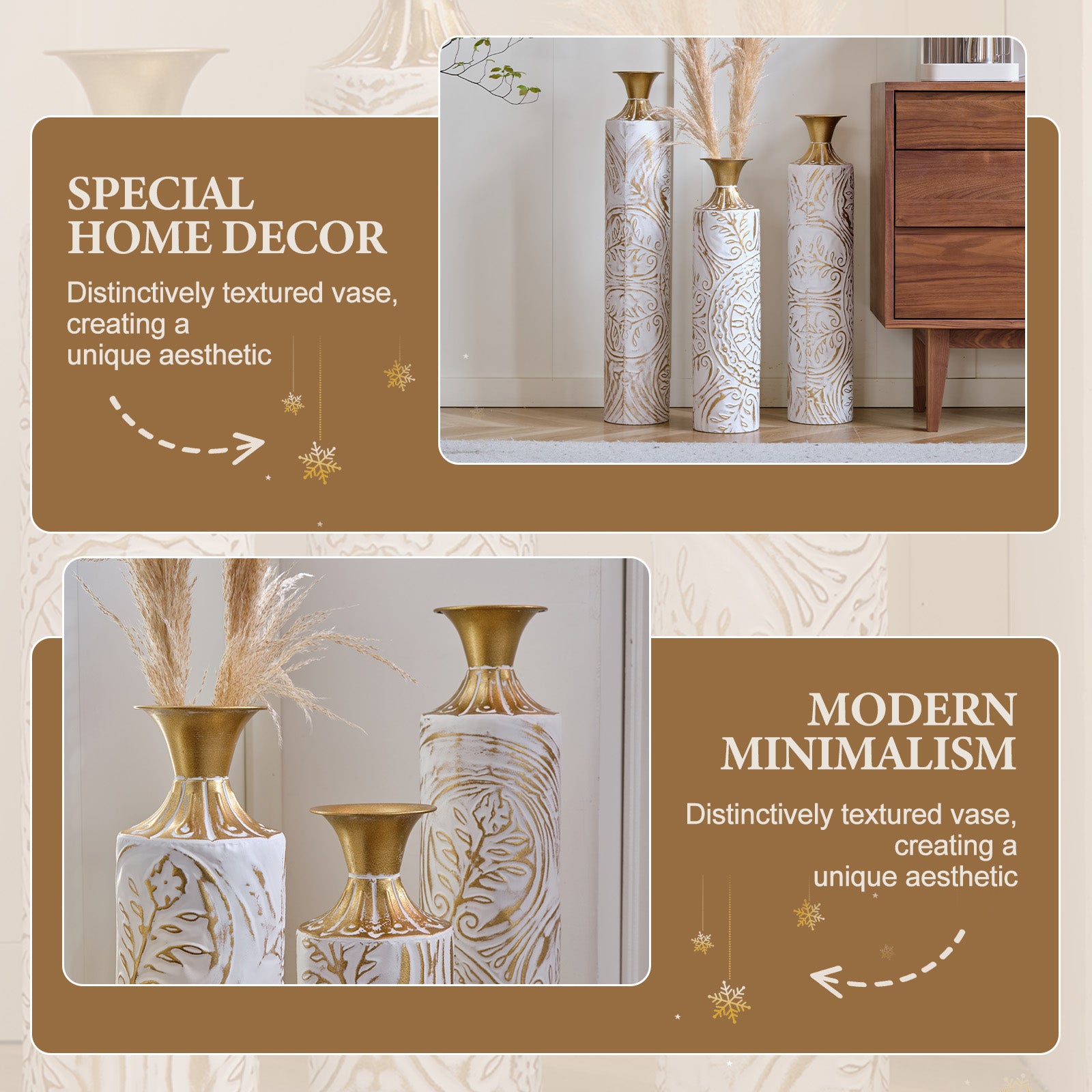 3-Piece Handcrafted Metal Floor Vase Set