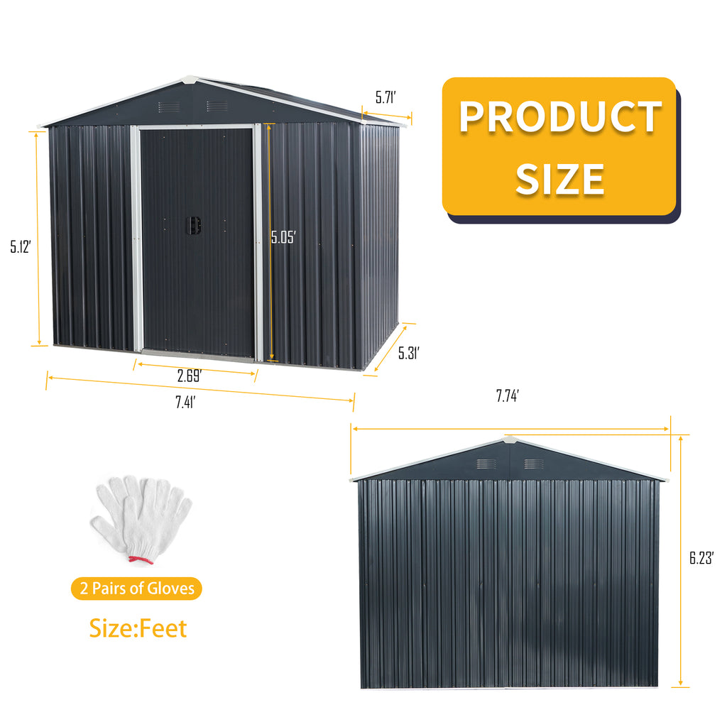 8ft x 6ft Outdoor Metal Storage Shed with Metal Foundation