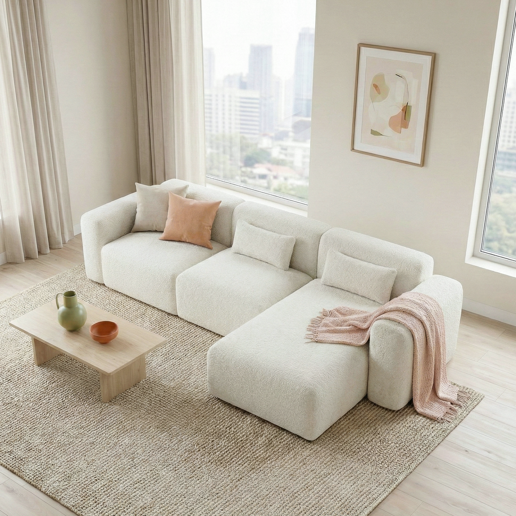 Haledon 3-Piece Sectional Sofa, 4-Seat, Sand Boucle