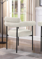 Set of 2 Boucle Fabric Kitchen Dining Chair with Armrest