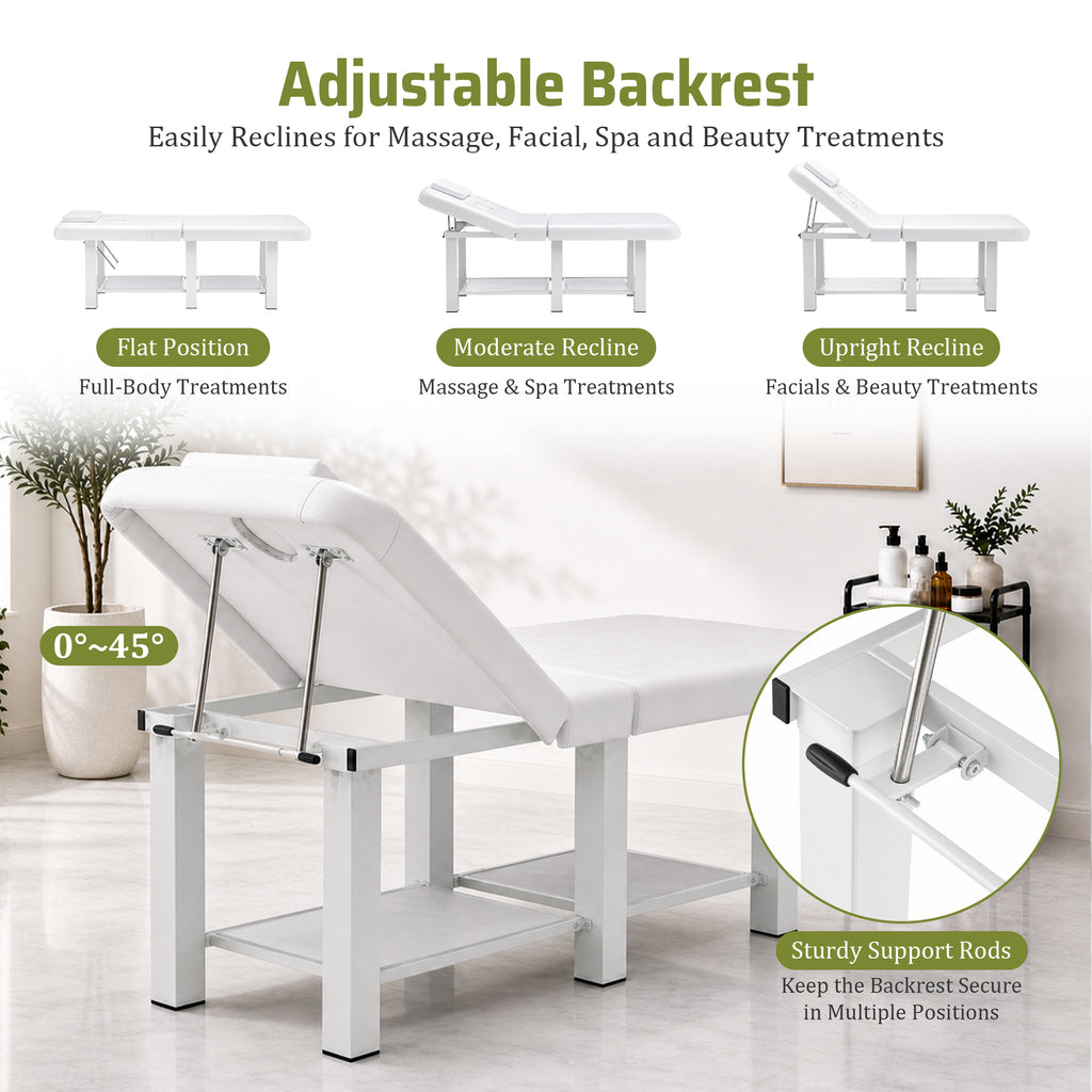 74.8-Inch Wide Massage Bed with Adjustable Backrest, Removable Headrest, White