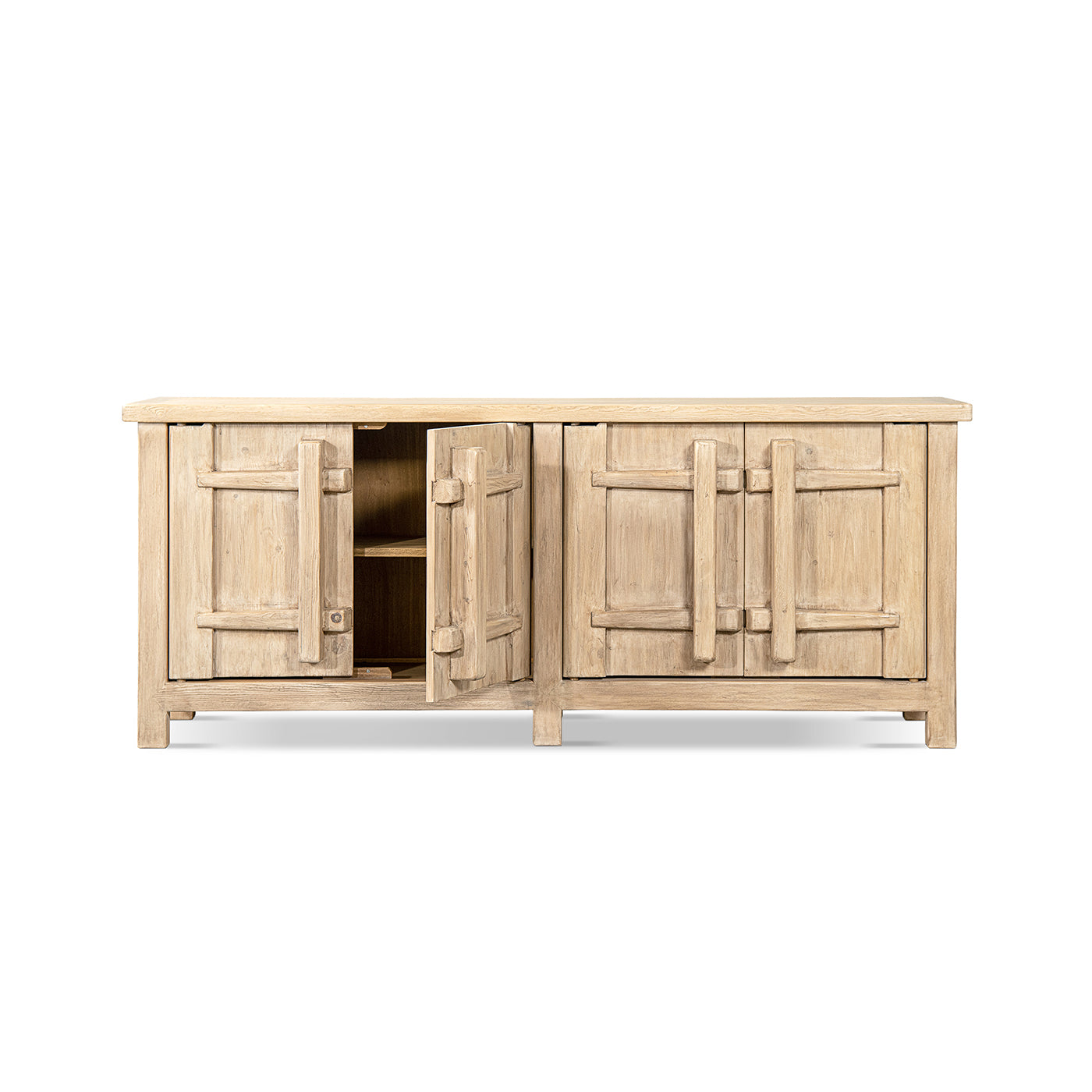 Rowan 91" Reclaimed Pine 4-Door Crossbar Sideboard Cabinet