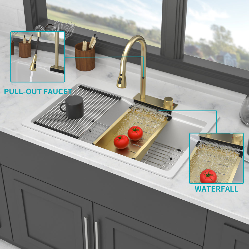 33" Drop In Waterfall Kitchen Sink