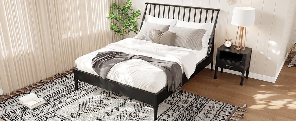 Solid Bamboo Wood Spindle Platform Queen Bed