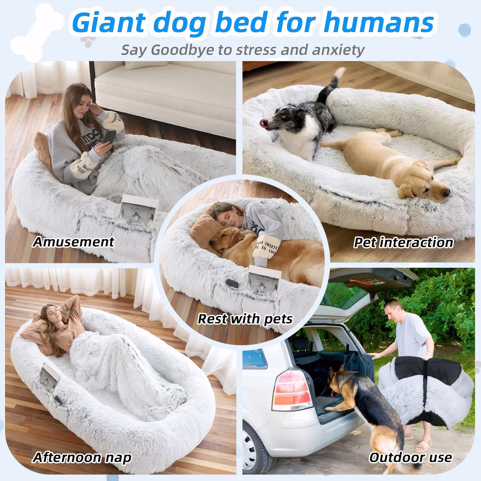 Human Dog Bed - Washable Faux Fur