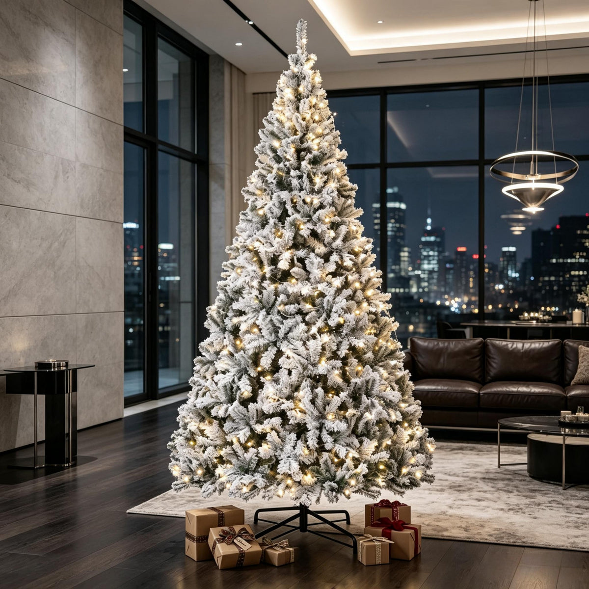 9 ft Pre-Lit Flocked Fraser Fir Artificial Christmas Tree