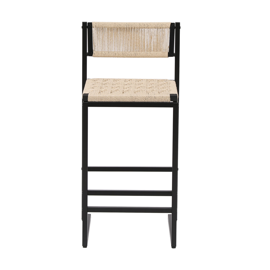 Set of 2 Woven Bar Stools with Backrest