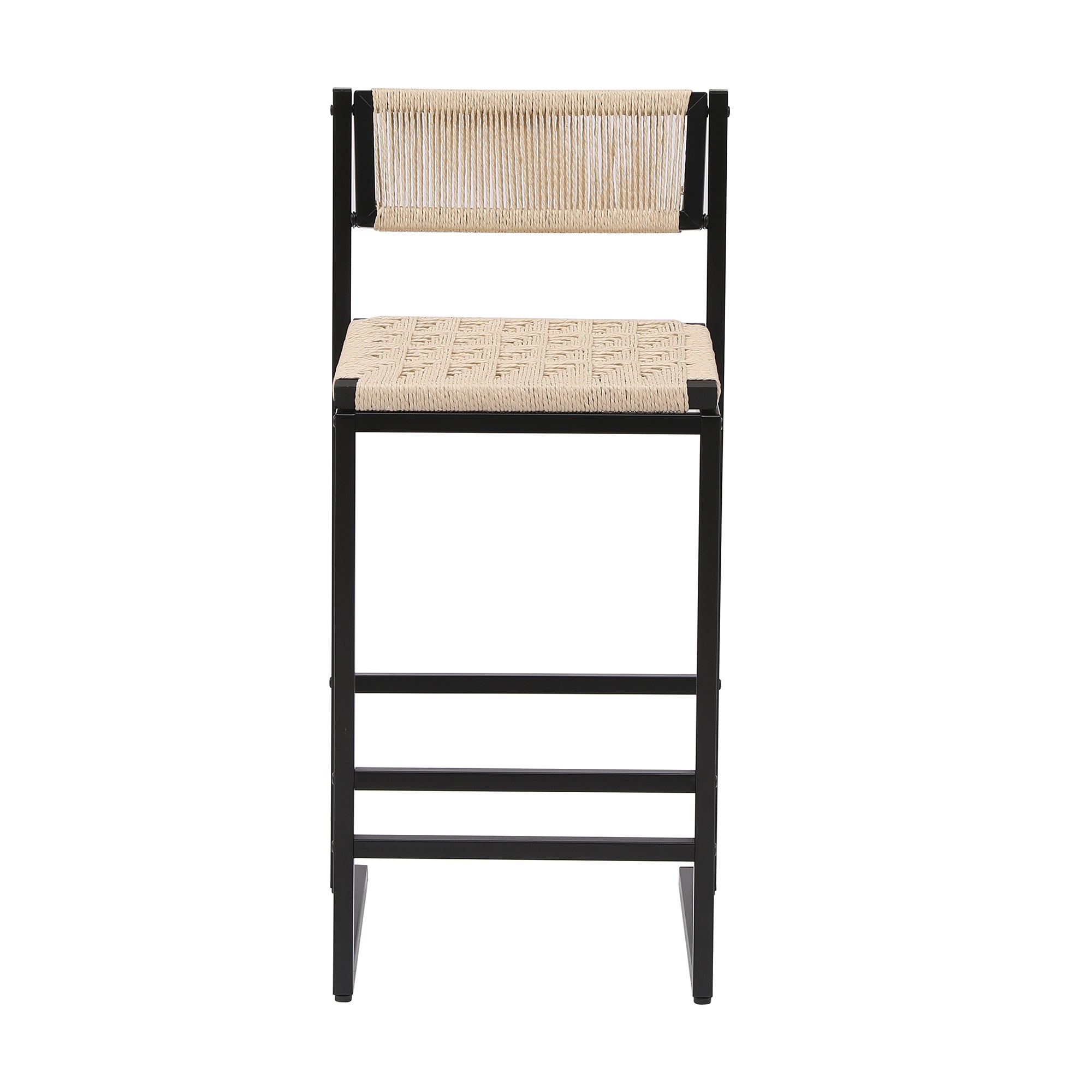Set of 2 Woven Bar Stools with Backrest