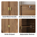 Walnut Wood Buffet Cabinet with Line Groove Design