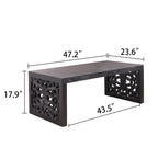 47.2" Solid Black Carved Wood Coffee Table