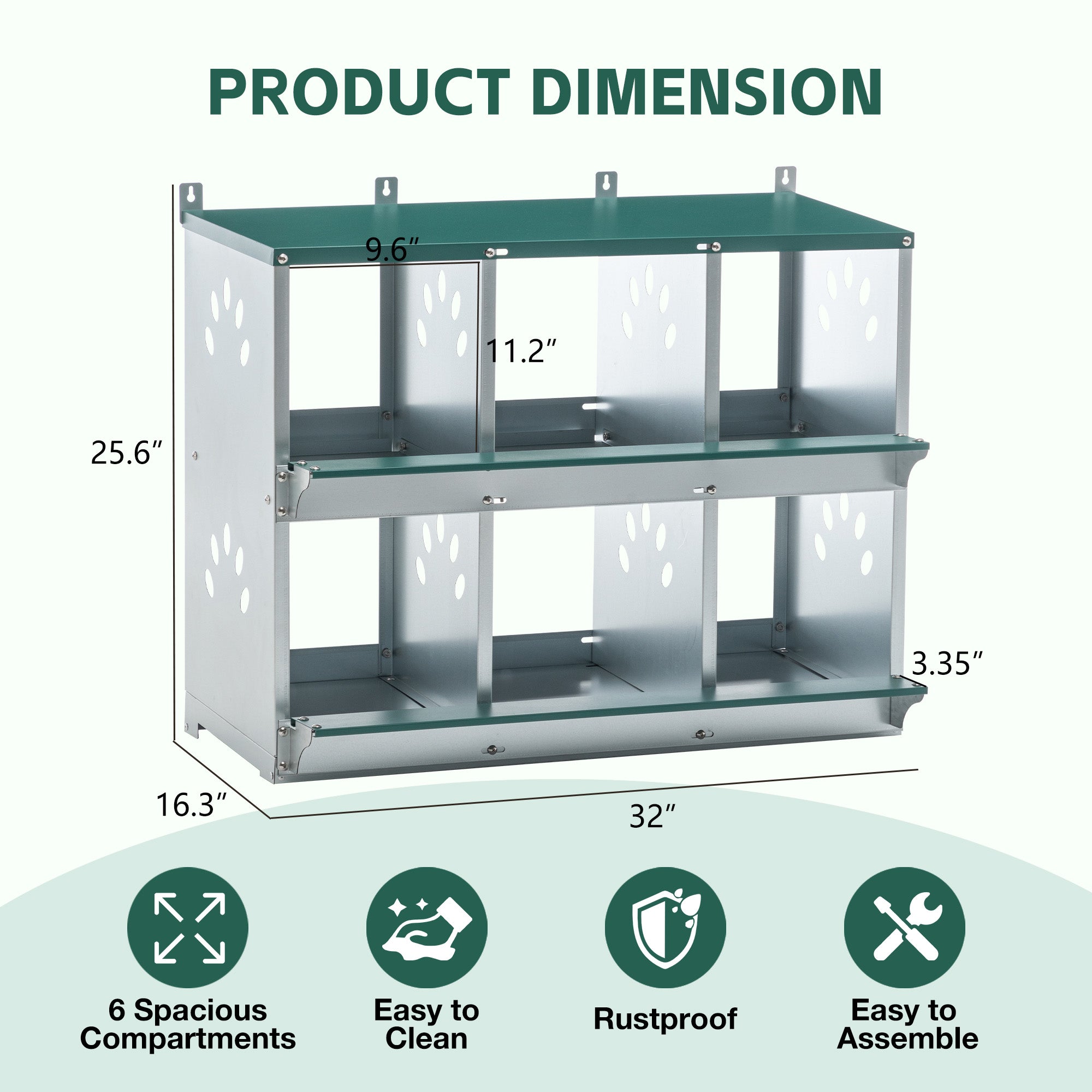 Chicken Nesting Box - 6 Room Metal Design for Hens