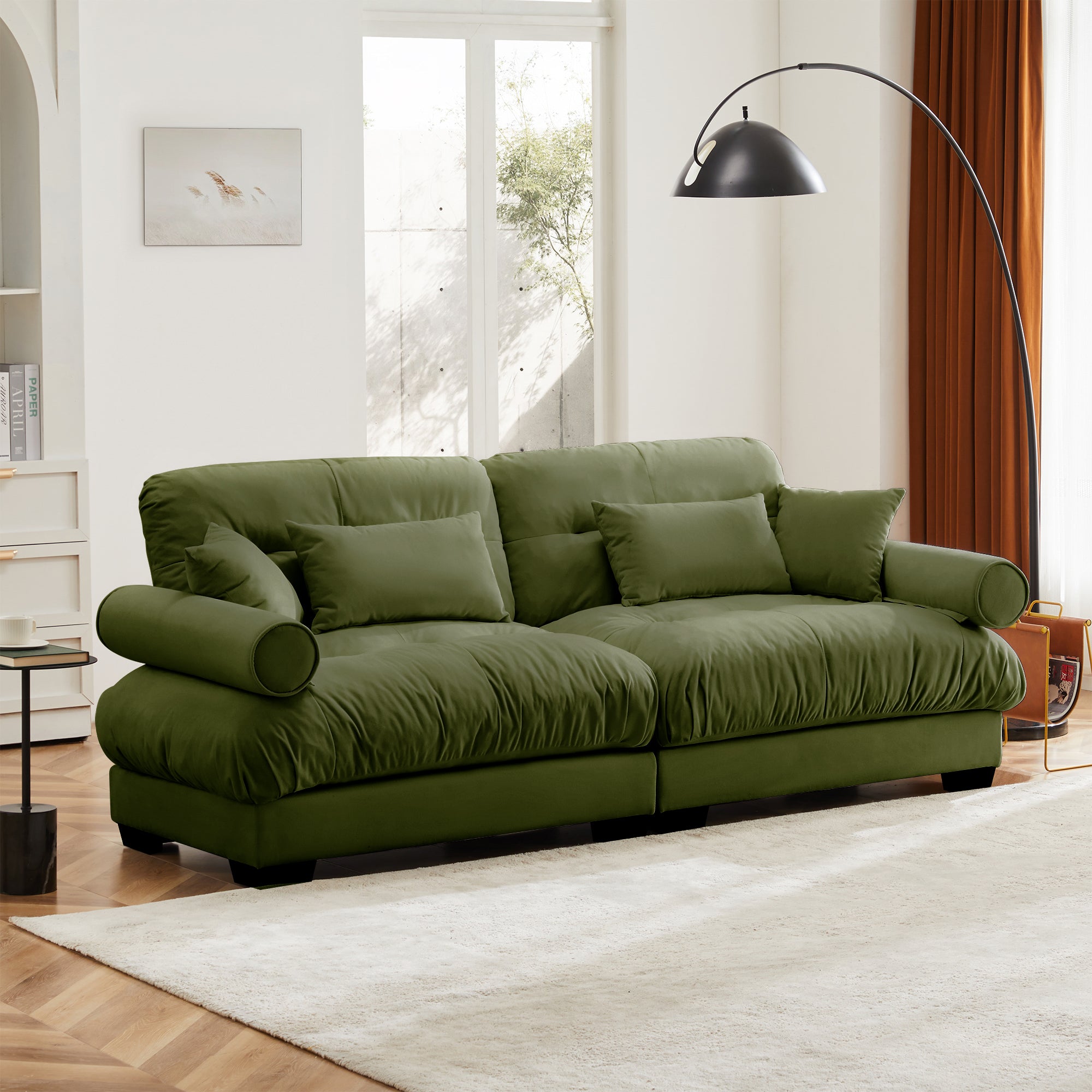 Large Size Modern Two-Seater Sofa with Bolstered Armrests