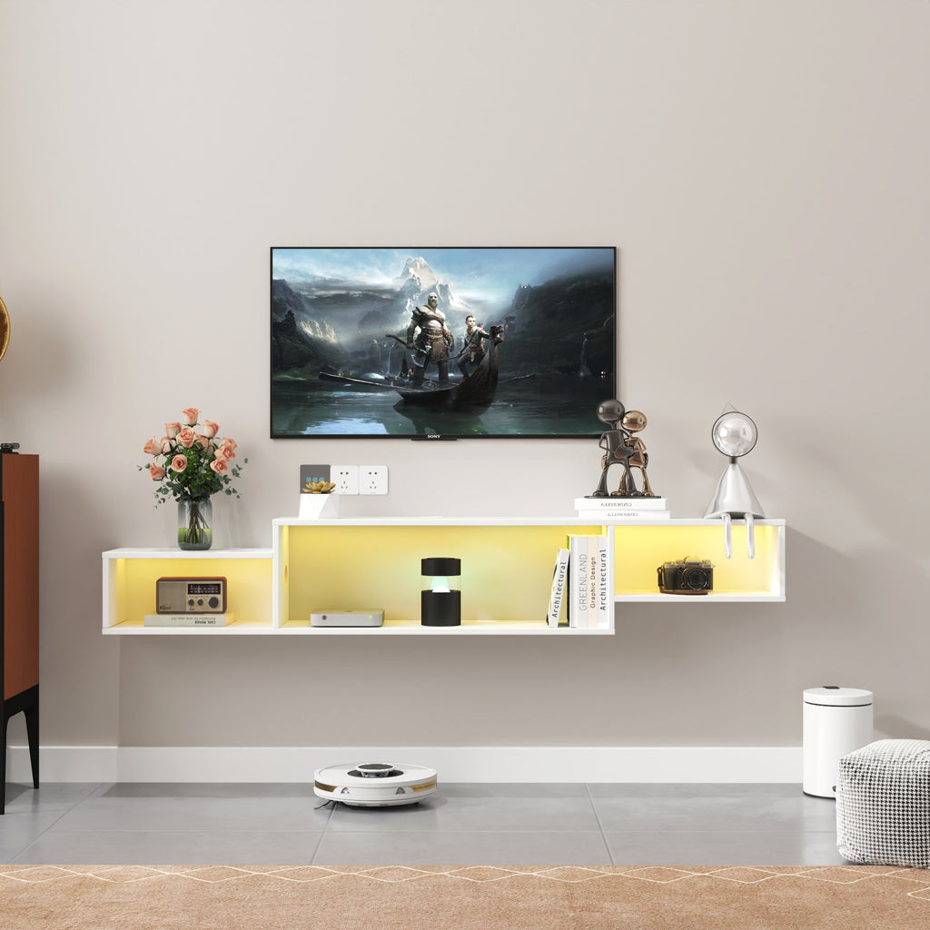 65.35in Wall Mounted Floating TV Stand with Color LEDs