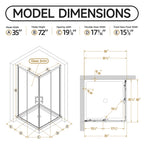 36" D x 36" W x 72" H Corner Shower Enclosure