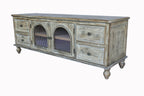 60" Farmhouse TV Stand with 4 Drawers & 2 Glass Doors