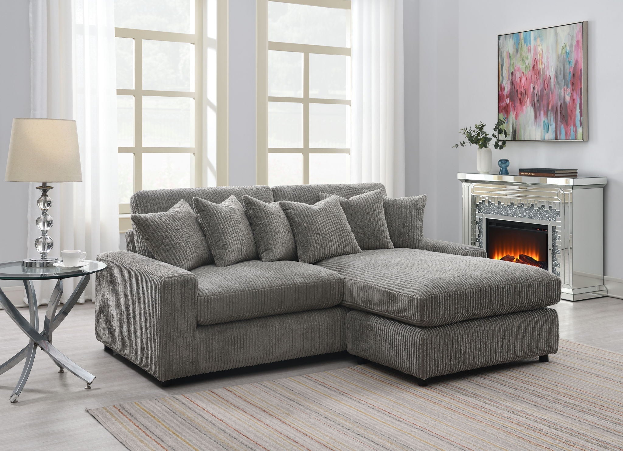 Tavia Reversible Sectional Sofa With 6 Pillows - Gray