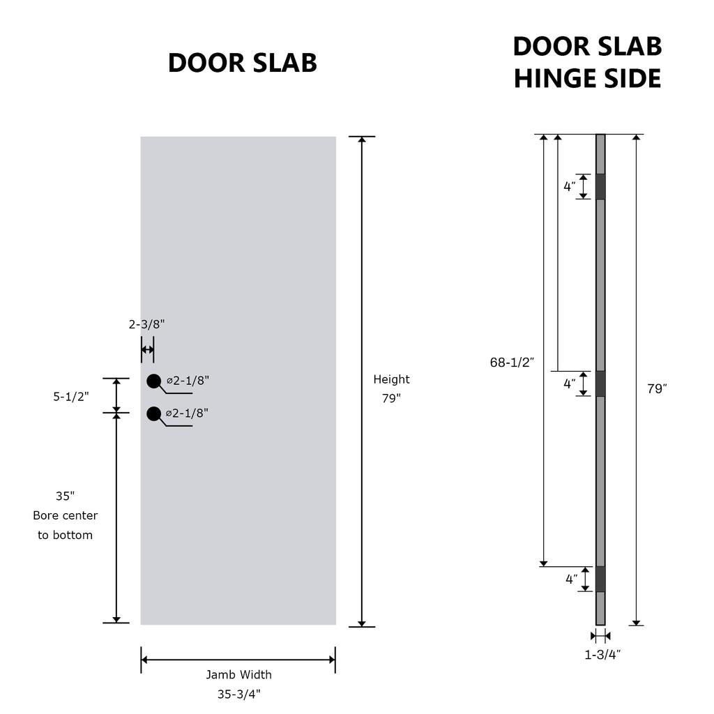Smooth Fiberglass Entry Door Slab Only - Right Hand Inswing