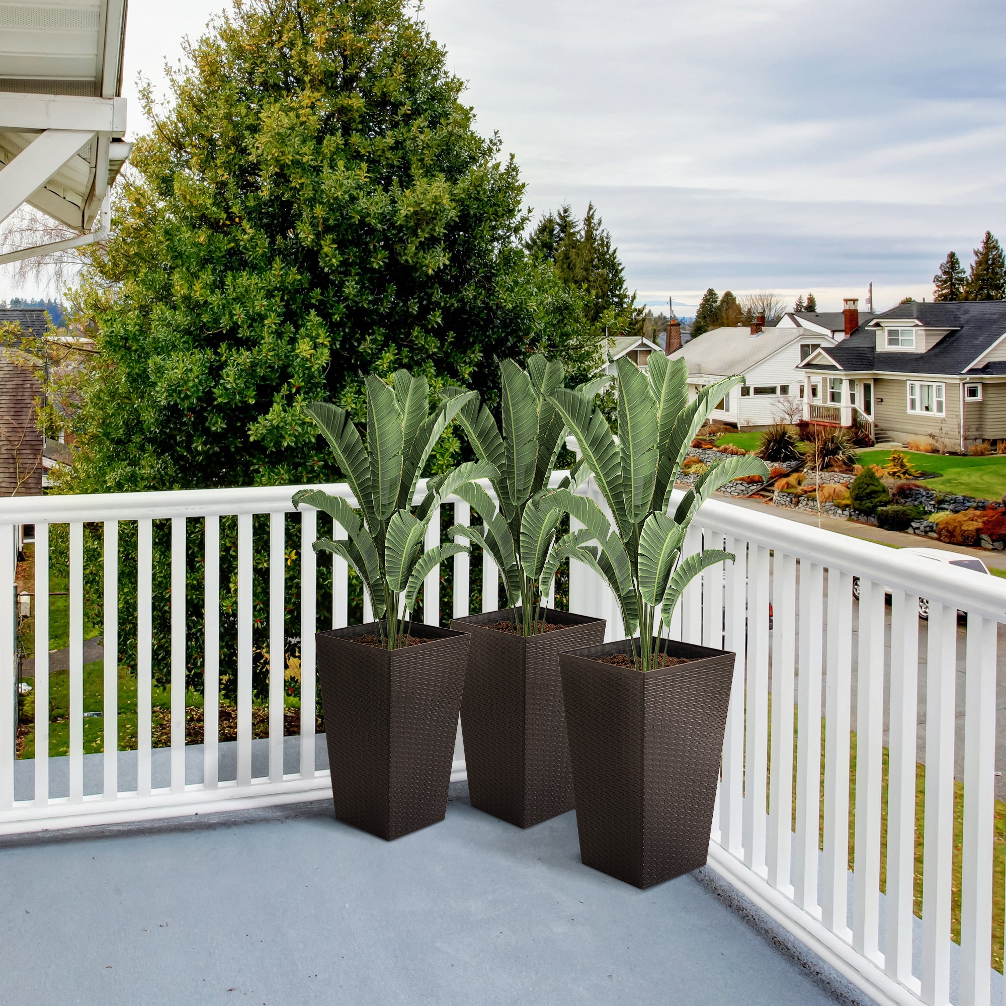 Outsunny Set of 3 Tall Planters with Drainage Hole