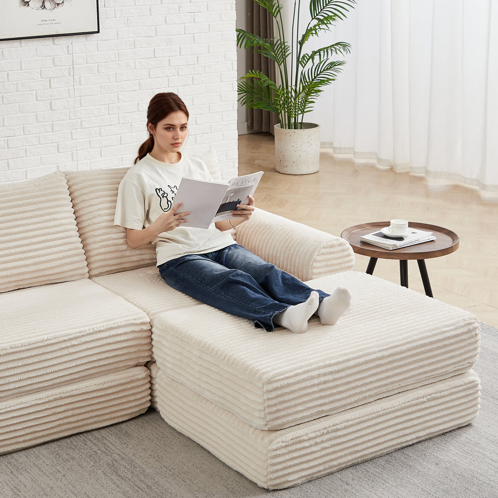 Minimalist Corduroy Sofa Featuring Curved Lines and a Gently Sloped Backrest - 2-in-1 Sofa & Bed