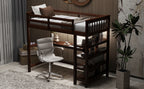 Twin Size Loft Bed with Storage Shelves and LED