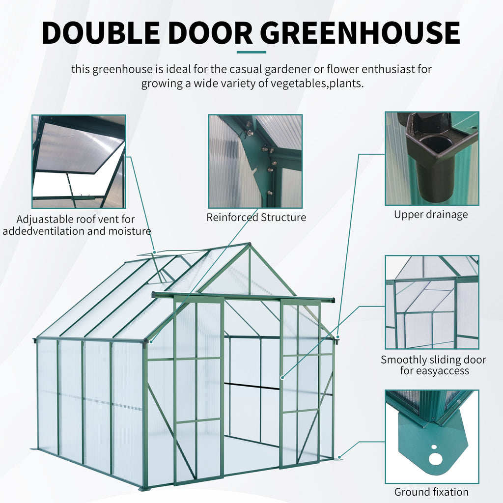 8x8 FT Double Door Polycarbonate Greenhouse