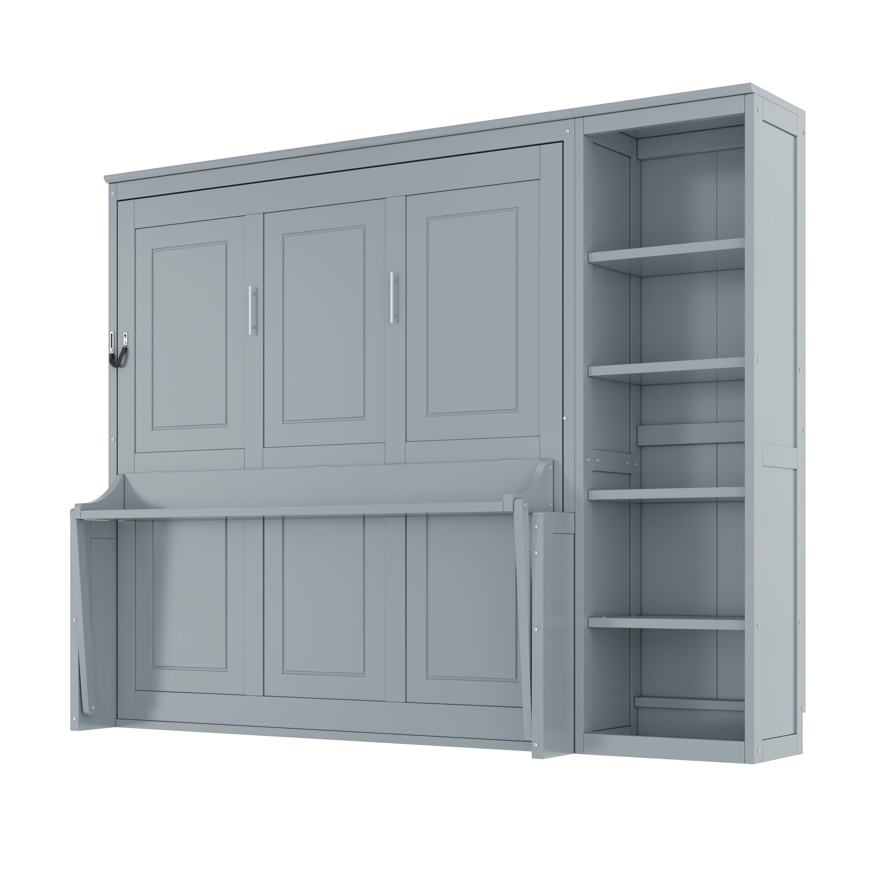 Queen Size Murphy Bed with Desk and Bookshelf