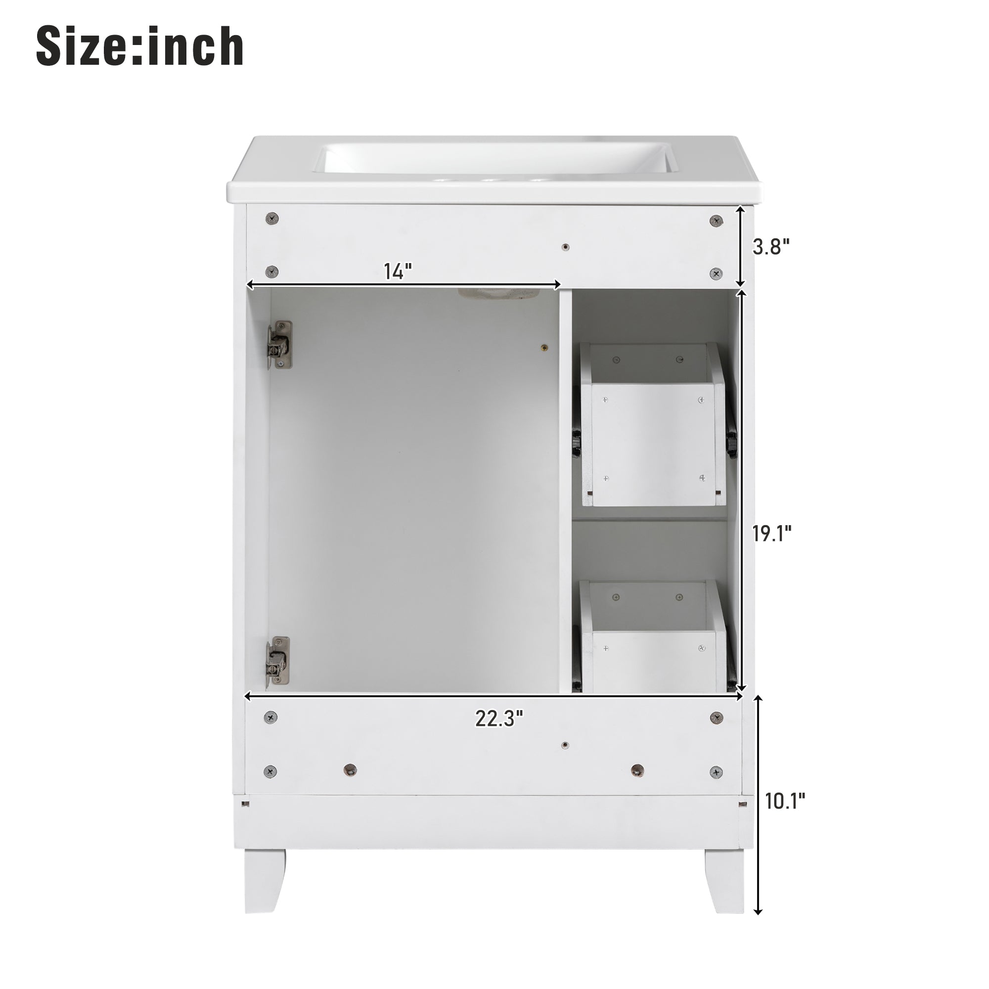24-Inch Bathroom Vanity Cabinet with Ceramic Sink, 2 Drawers, 1 Door