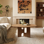 31.5 Inches Round Rustic Ash Wood Veneer Coffee Table