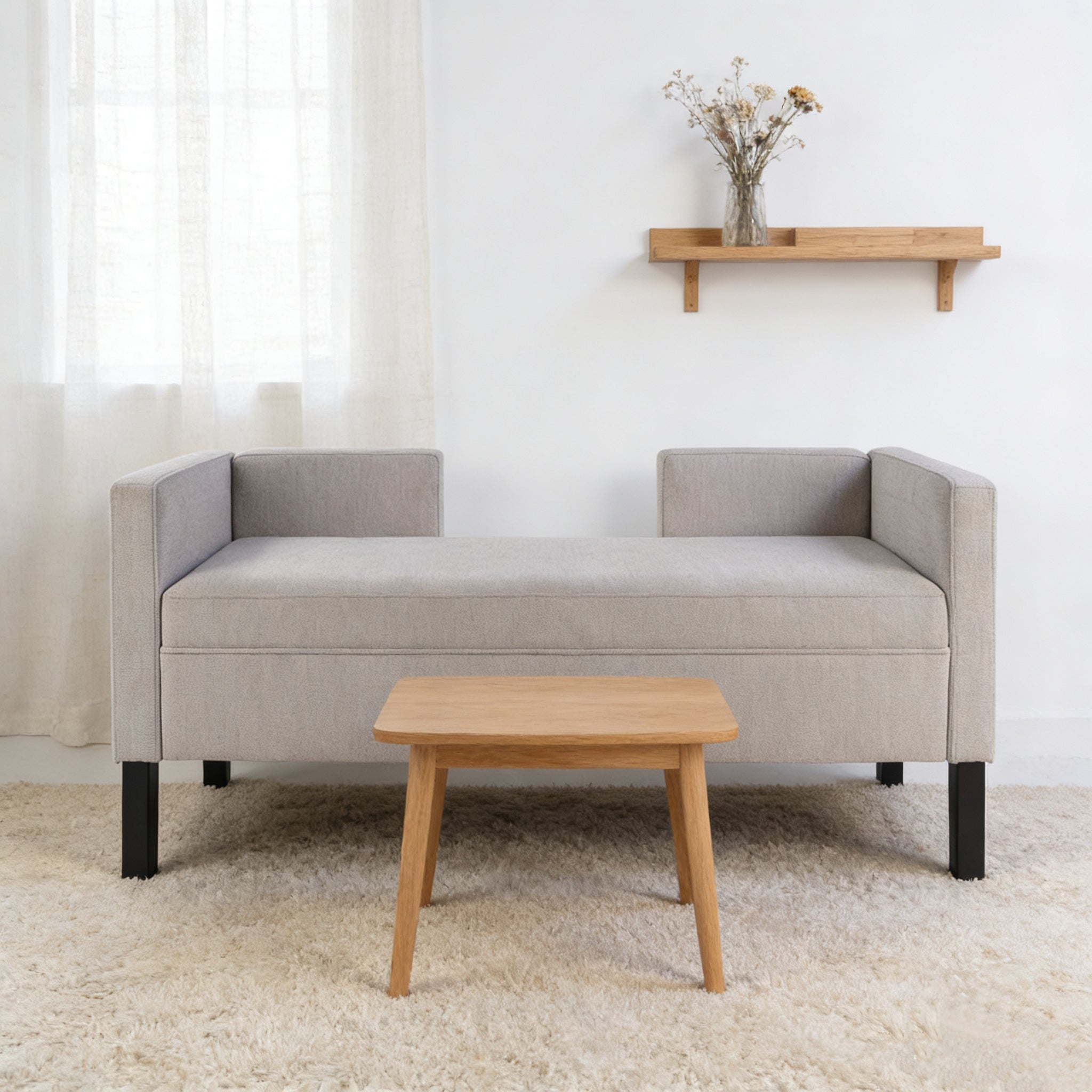 50" Ottoman with 2 Bolster Pillows & Wood Legs