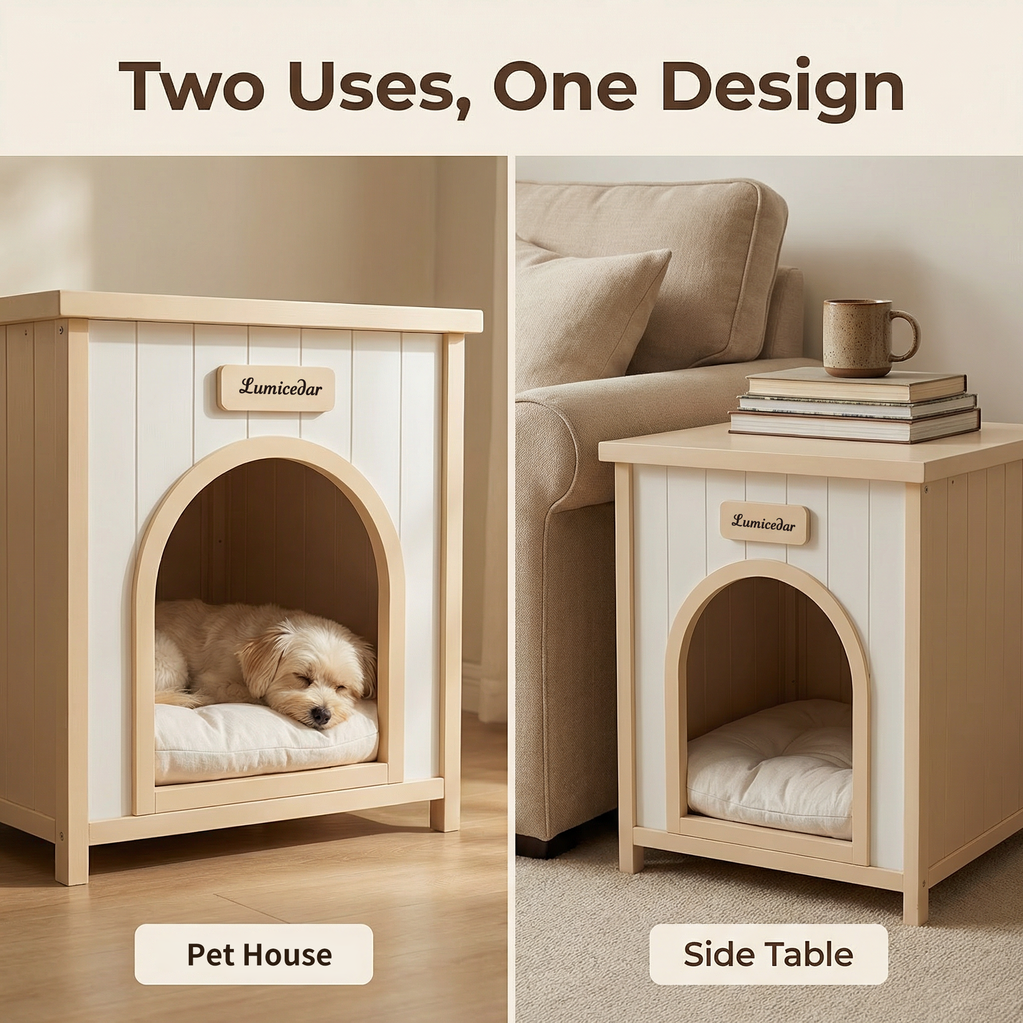 Modern Indoor Wooden Dog House with Removable Cushion