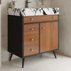 Modern Free-Standing Bathroom Vanity with Ceramic Sink & Sintered Stone Top