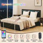 Queen Bed Frame with Adjustable LED Lights Headboard