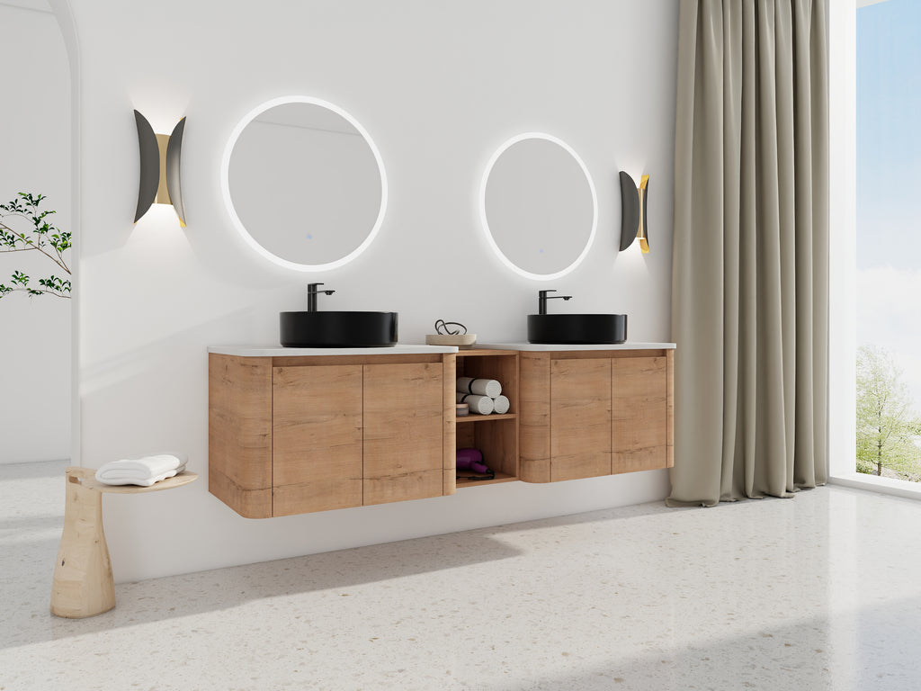 72" Wall-Mounted Bathroom Vanity With Ceramic Art Sink