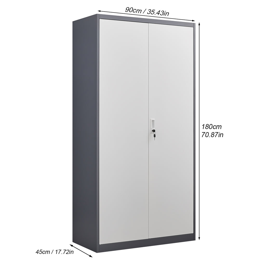 Gray Steel Lockable Large Capacity Wardrobe with Hanging Rod & Shelves