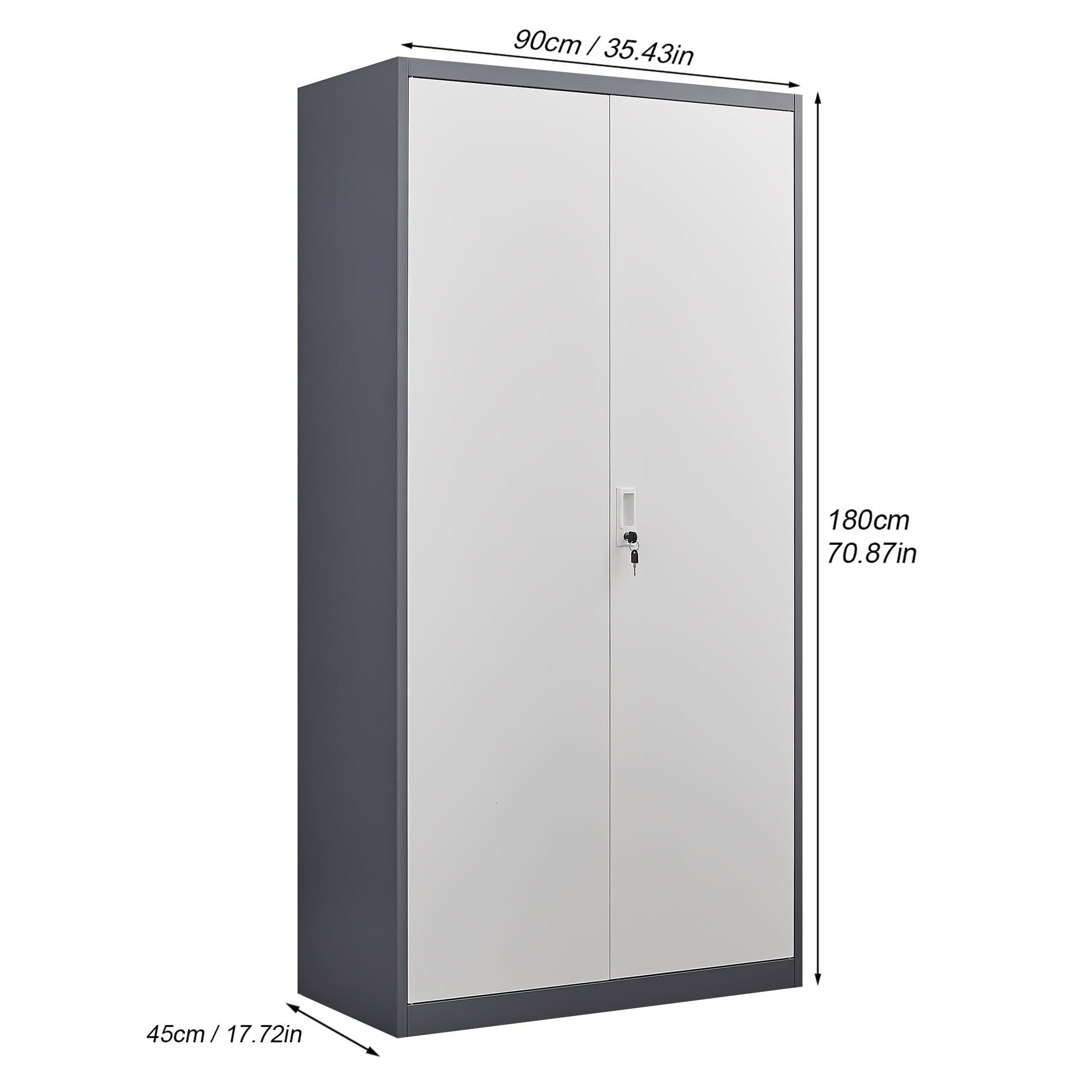 Gray Steel Lockable Large Capacity Wardrobe with Hanging Rod & Shelves