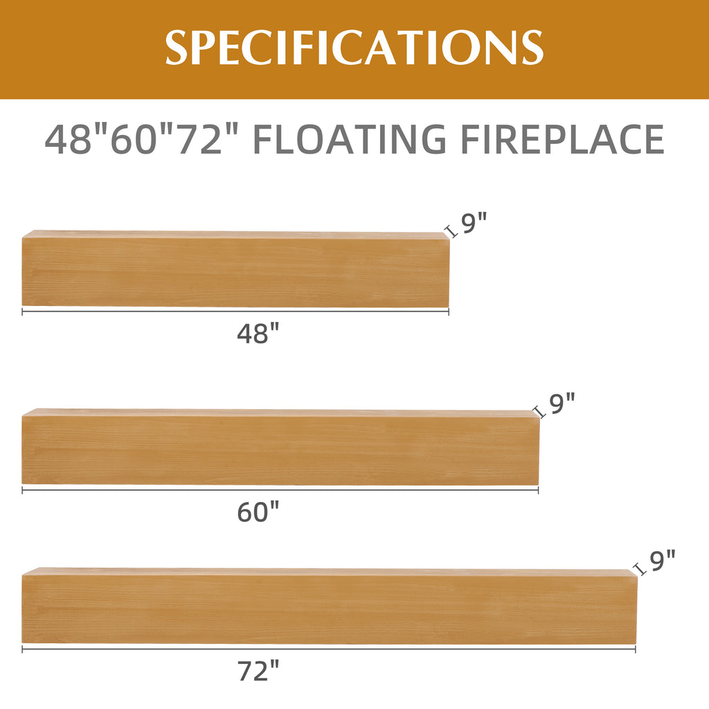 60" Fireplace Mantel Fir Wood Wall-Mounted & Floating Shelf