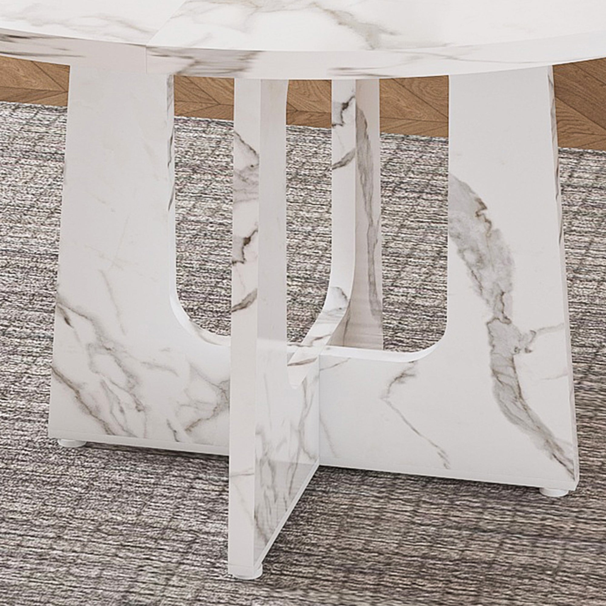 47.24" Round Dining Table for 4 - Farmhouse MDF Table with Marble