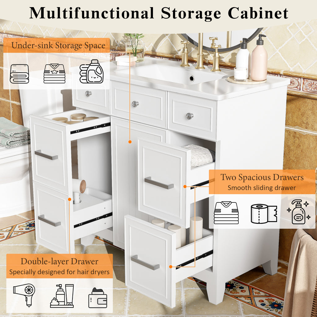 36" Bathroom Vanity with Ceramic Sink