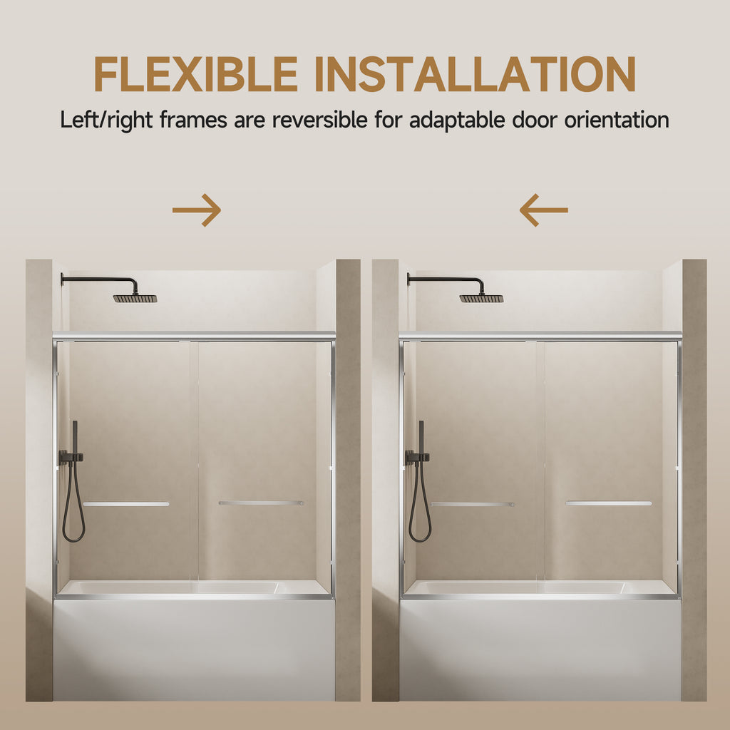 56"-60" W x 57" H Aluminum Frame Double Sliding Shower Door