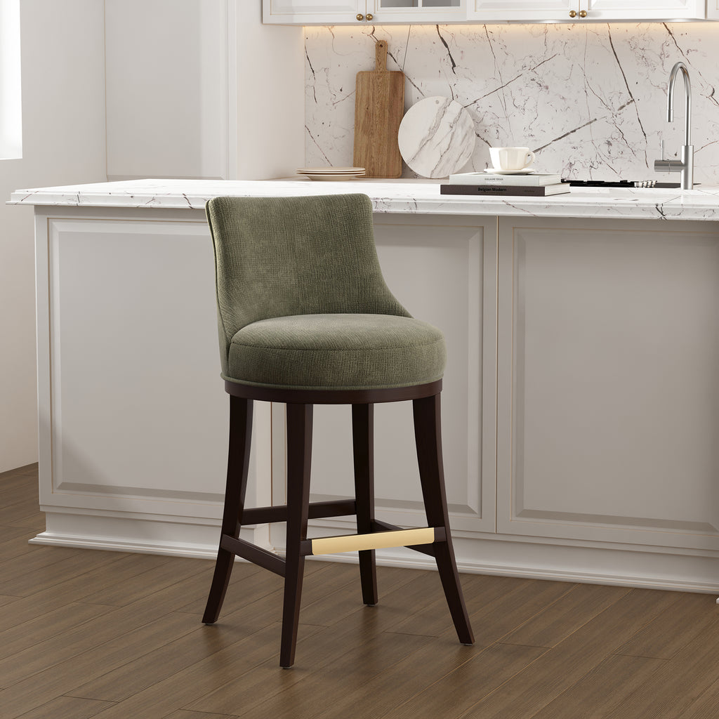 Lucia Wood Upholstered Chenille Barstool in Leaf