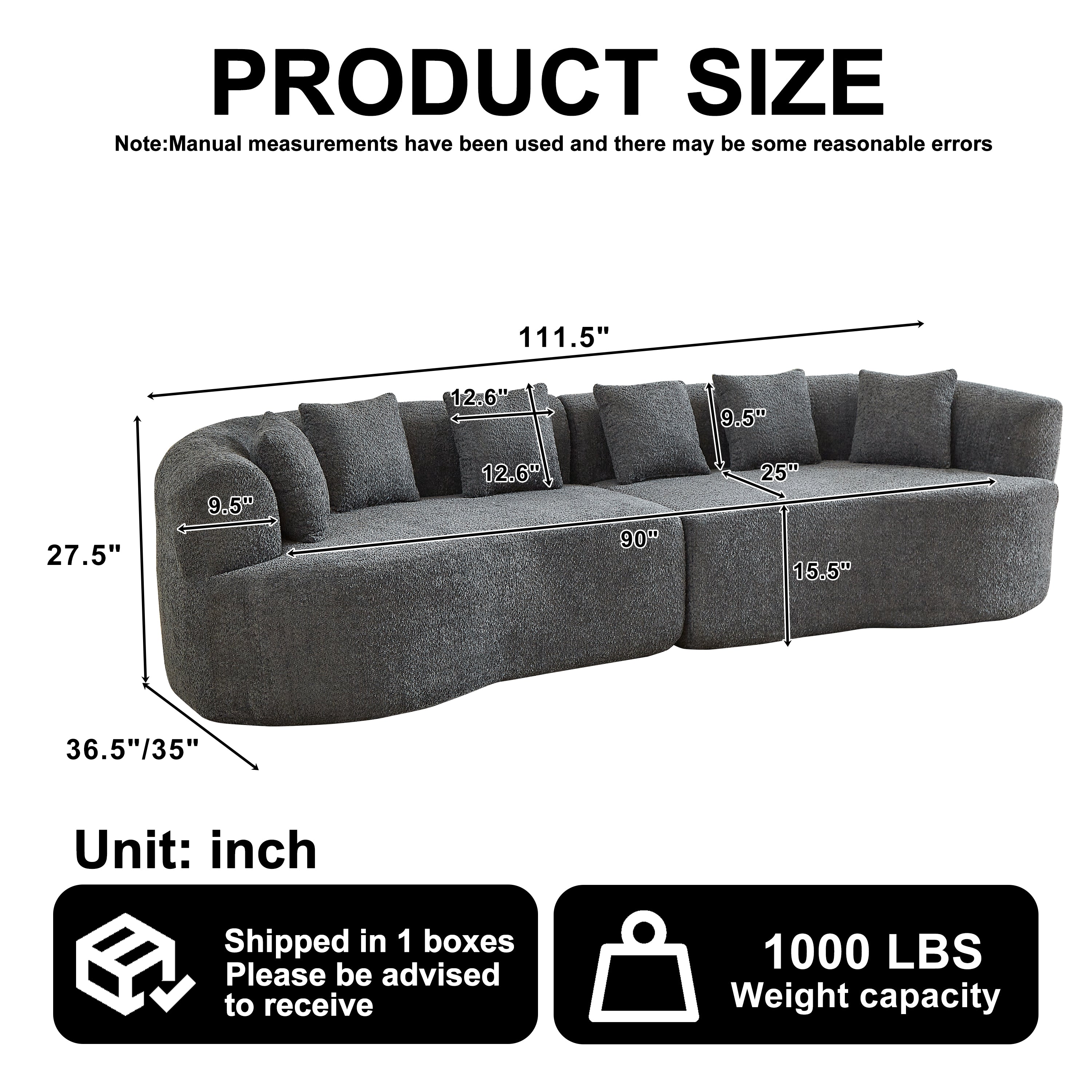 Curved Sectional Sofa - 111.5-Inch Oversized Modern Design