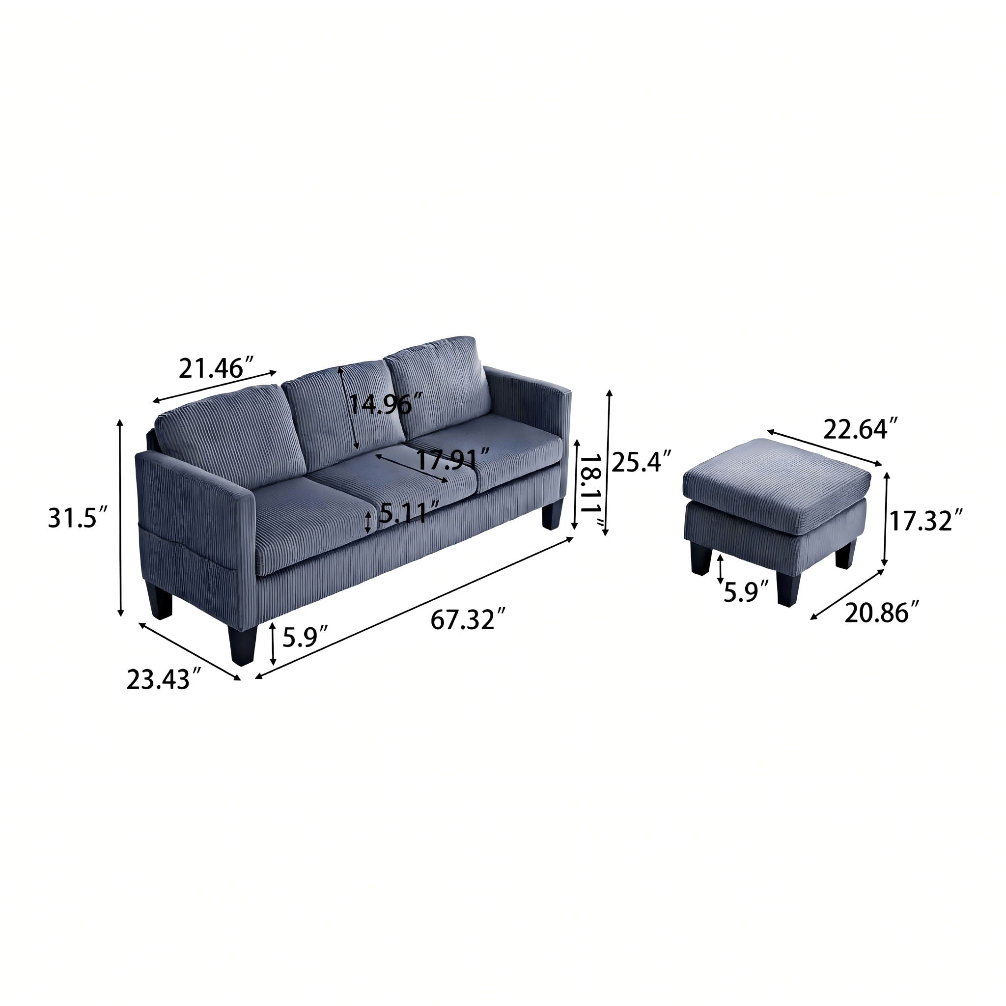 L-Shaped Sectional Sofa With Padded Cashmere - Gray