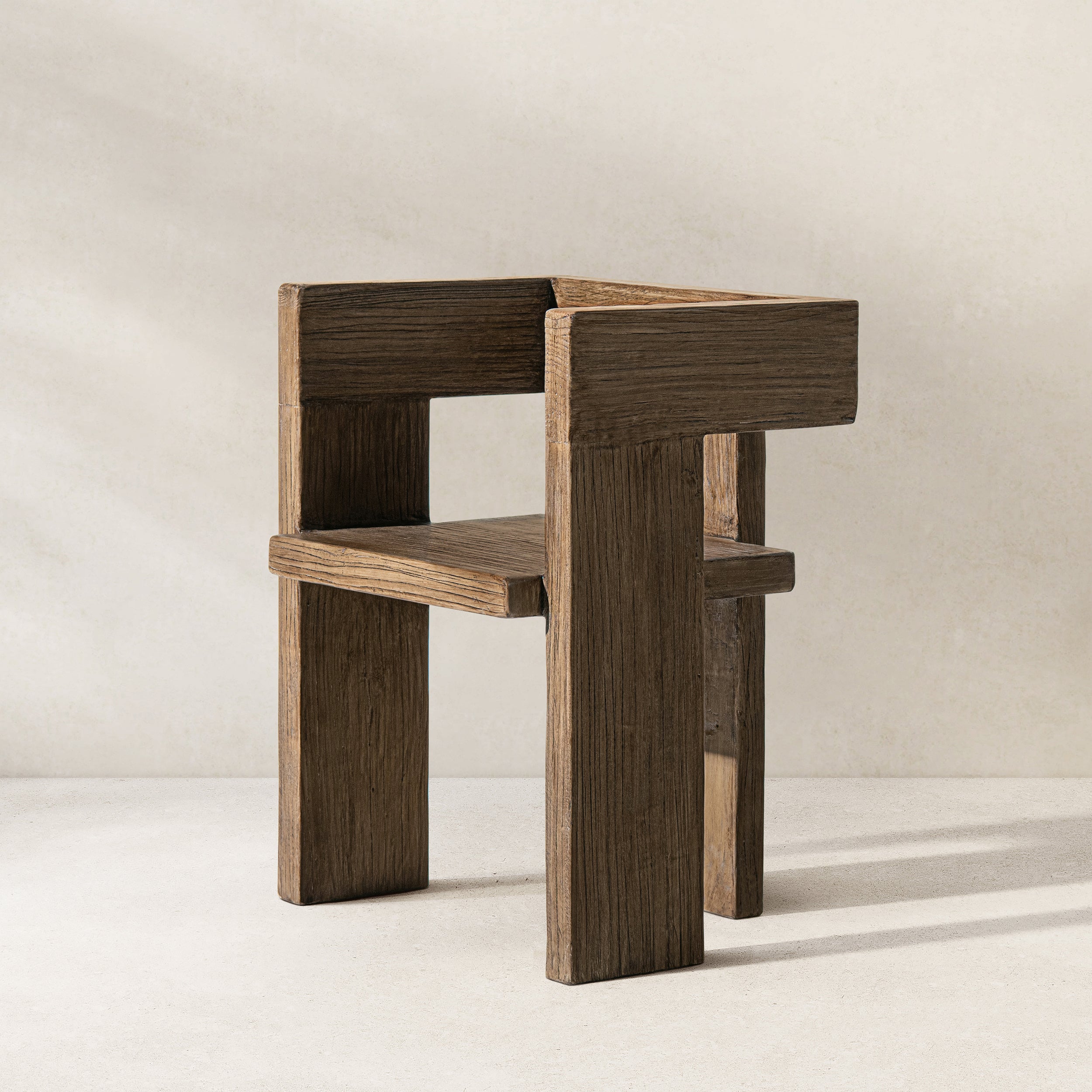 Avenel Solid Reclaimed Elm Sculptural Block Accent Chair