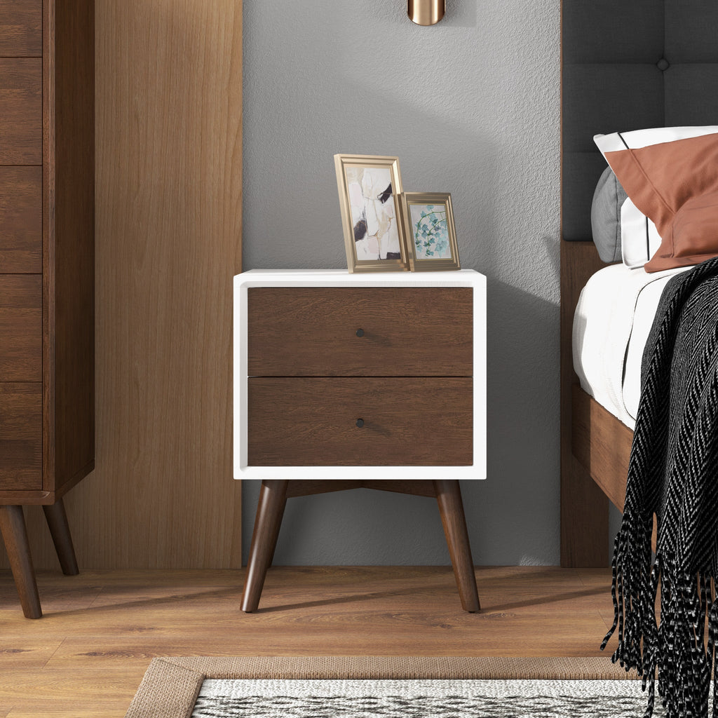 Caroline Mid Century Modern Style 2-Drawer Nightstand